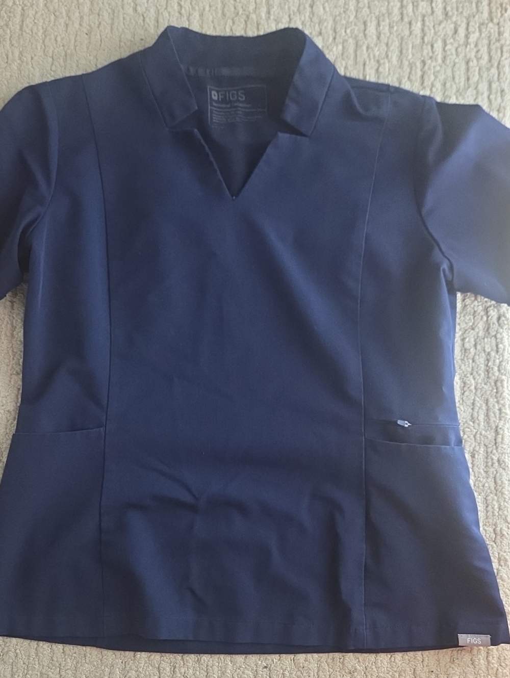 Figs Womens  Navy Polo Scrub Top